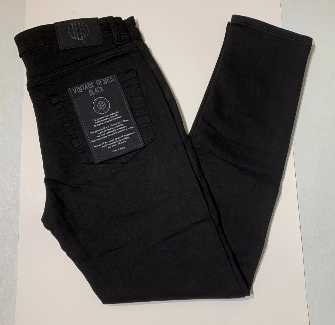 NWT VGB Vintage Genes Black Mens Slim Fit Comfort Terry Denim Black Jeans All SZ
