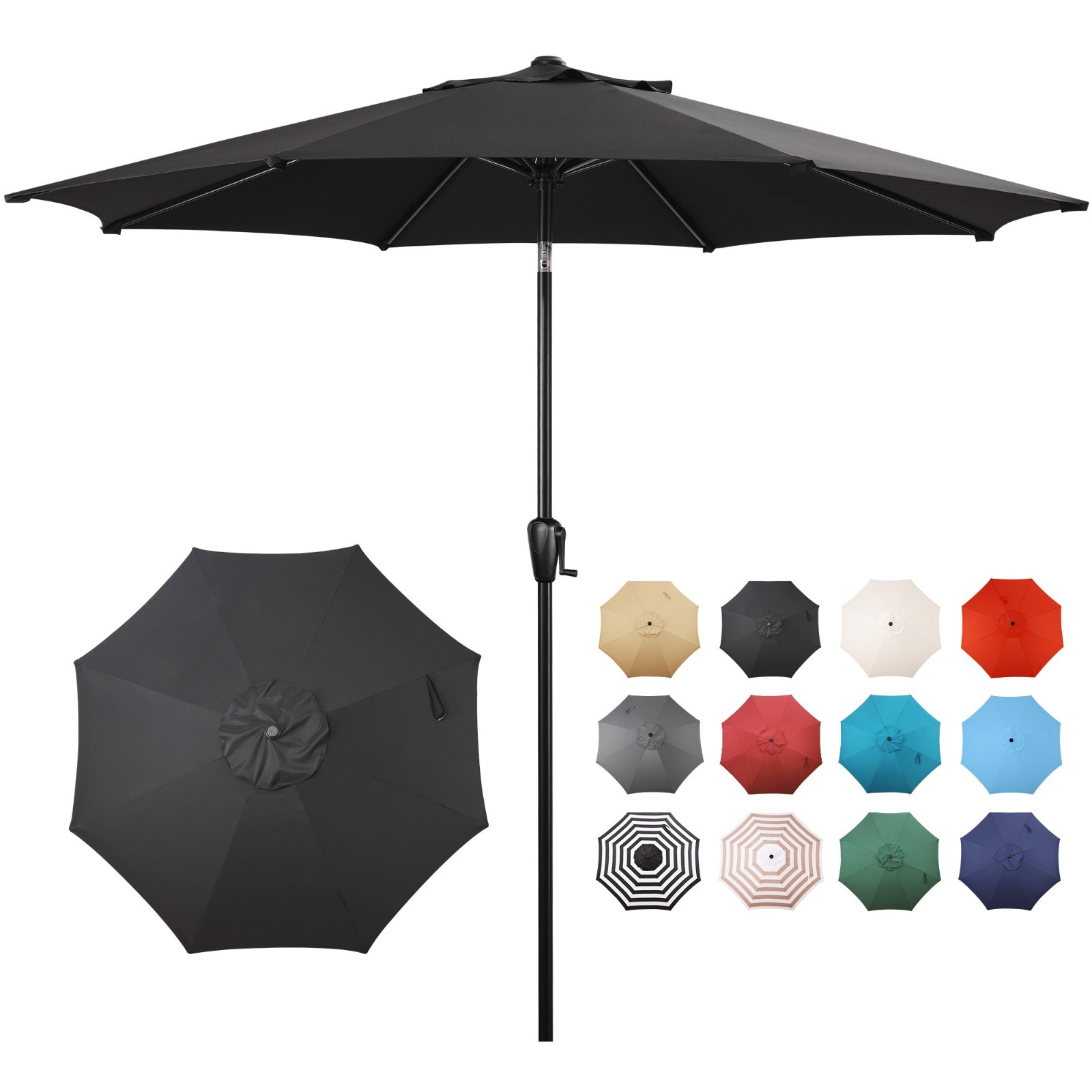 Sun-Ray 9' Round Patio Umbrella with Push-Button Tilt & Crank Lift, Multi Colors Sun-Ray 9' Round Patio Umbrella with Push-Button Tilt & Crank Lift, Multi Colors