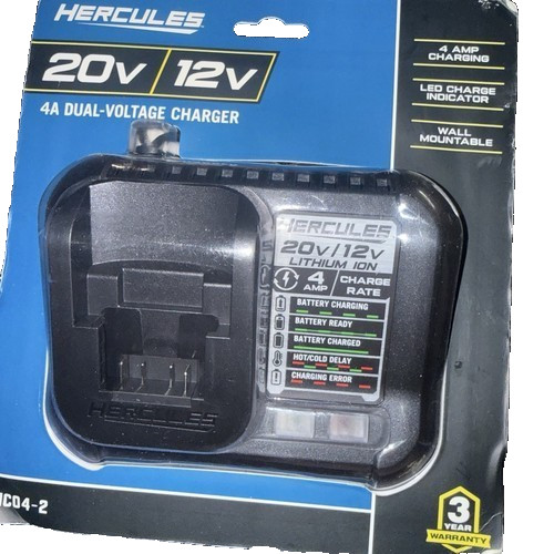 Hercules HC04-2 4A Dual-Voltage Lithium-Ion Charger 20V/12V Black Hercules HC04-2 4A Dual-Voltage Lithium-Ion Charger 20V/12V Black