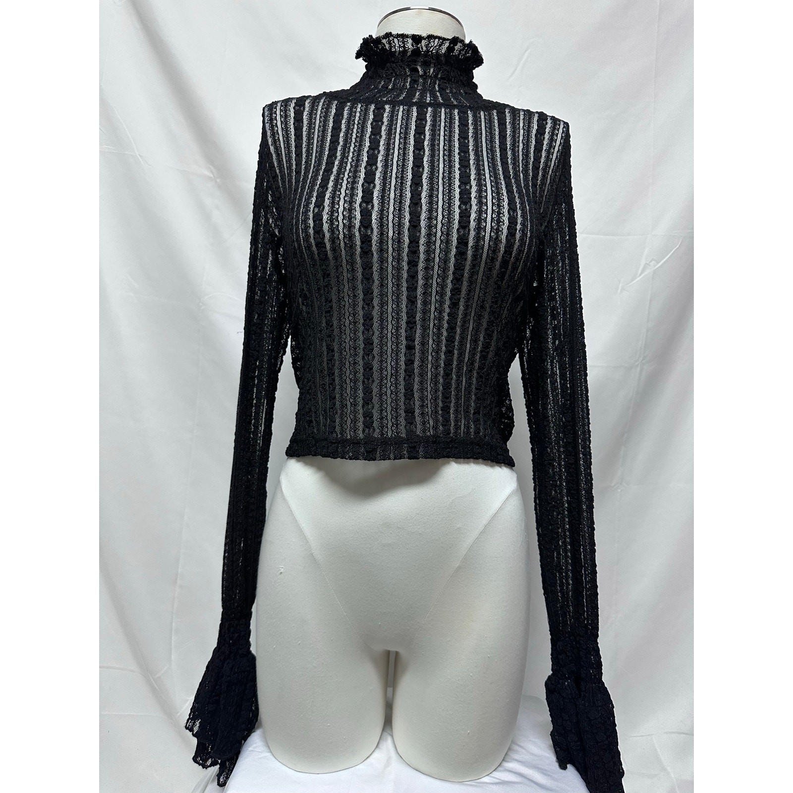 Killstar Sheer High Neck Ruffle Sleeve Eyelet Lace Top Plus Size XXL Killstar Sheer High Neck Ruffle Sleeve Eyelet Lace Top Plus Size XXL