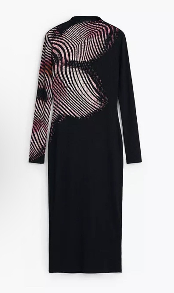 New Desigual Women\'s Long dress waves In Black Multi Size M $159 New Desigual Women\'s Long dress waves In Black Multi Size M $159