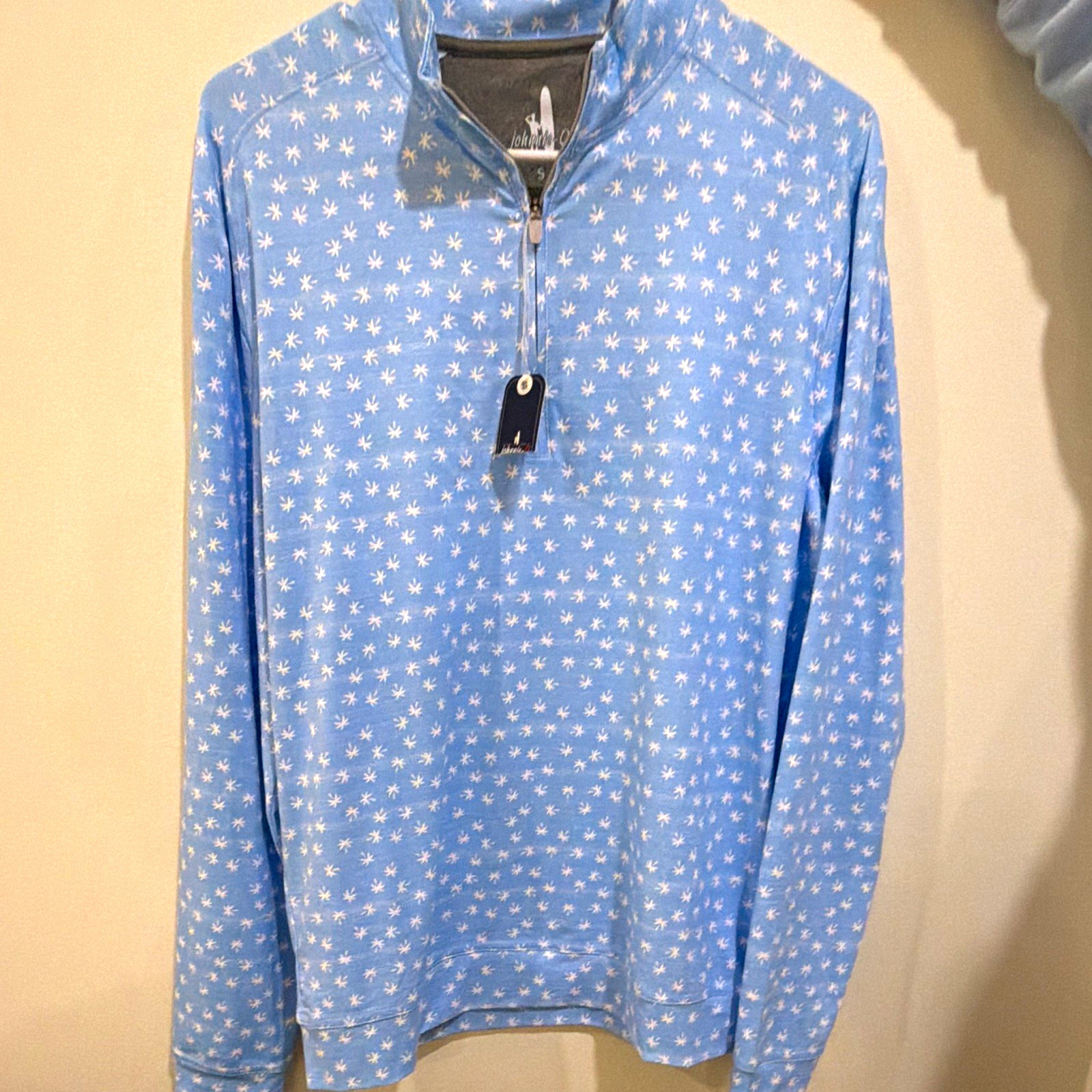 Johnnie-O Mens Activewear 1/4 Zip Mock Neck Star Pullover Top S Blue