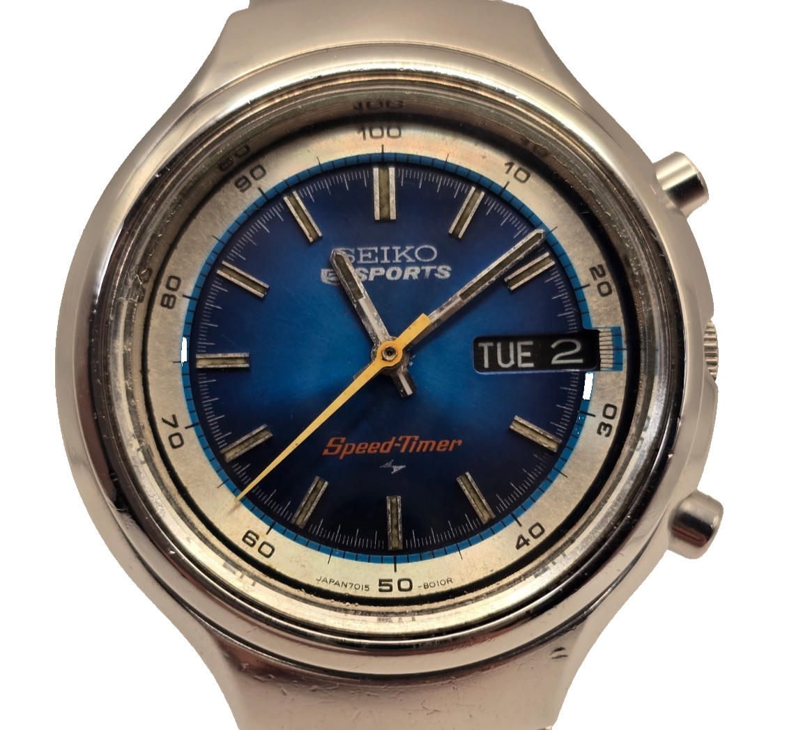 Vintage 1974 Seiko 5 Sports Speed Timer 7015-8000 Blue Dial Auto Chronograph