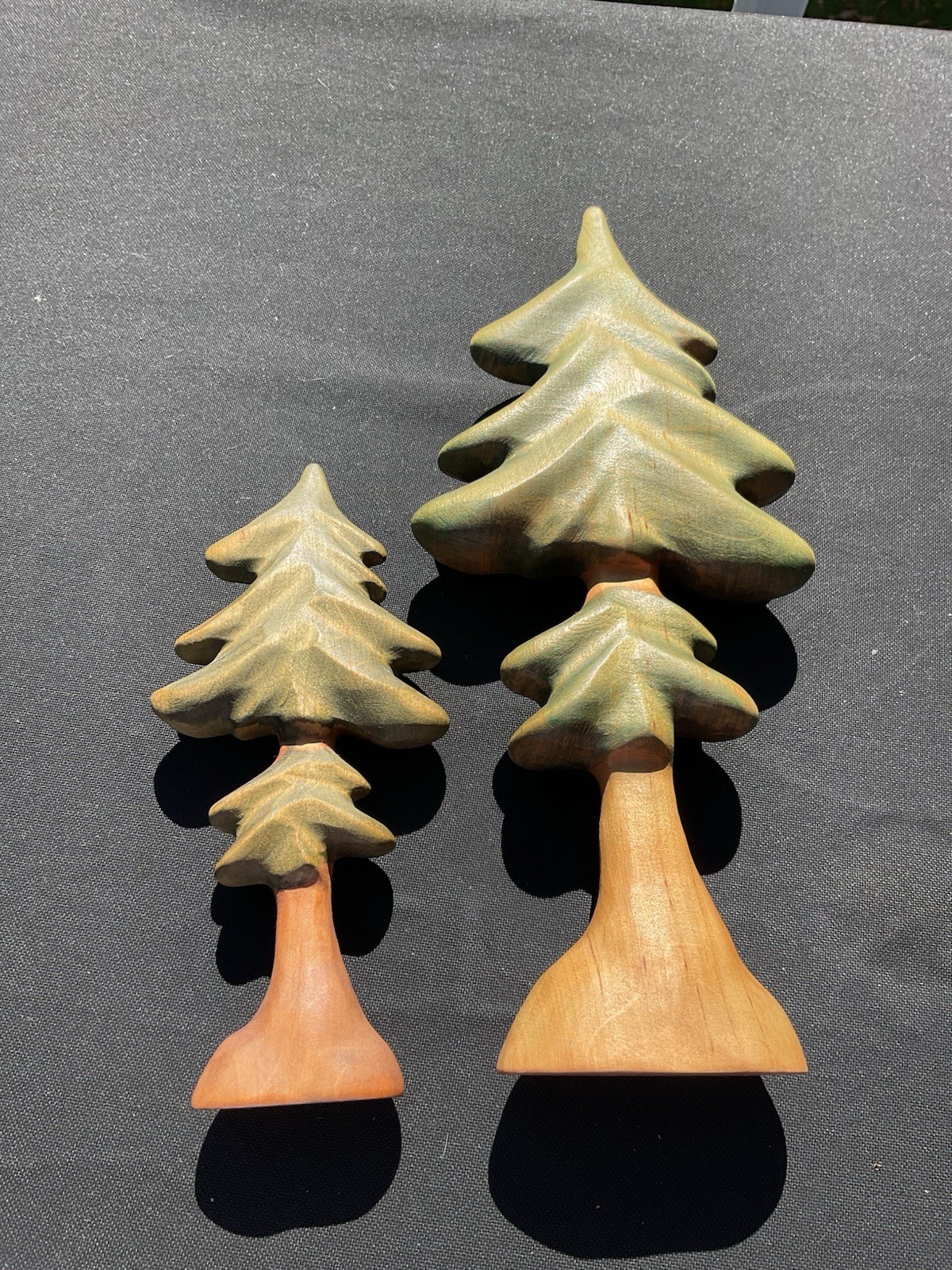 2 Vintage Die BUNTSPECHTE Hand Carved & Painted Pine Wood Trees Germany Signed 2 Vintage Die BUNTSPECHTE Hand Carved & Painted Pine Wood Trees Germany Signed