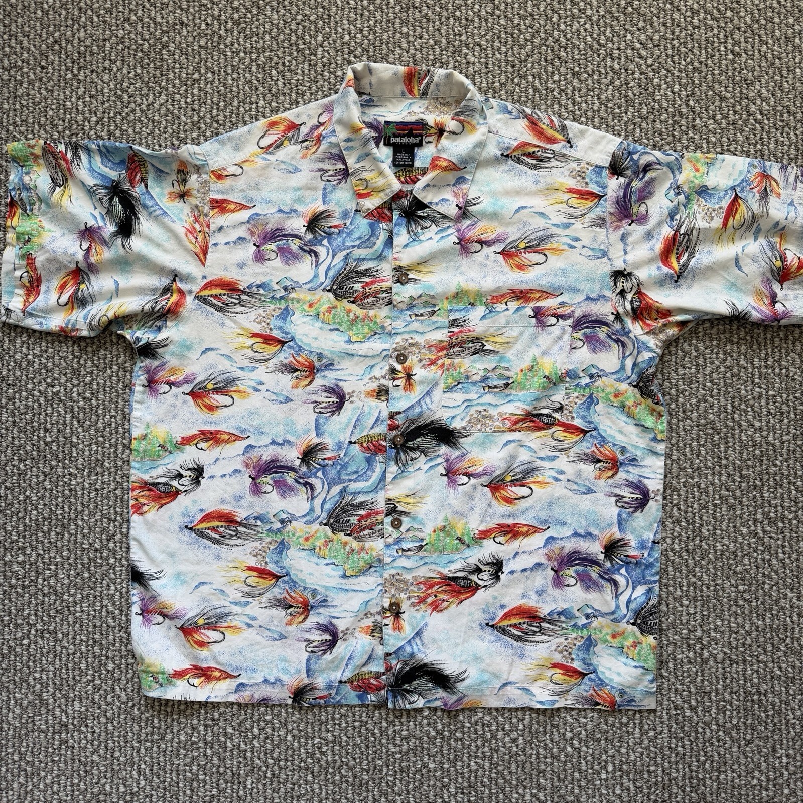 Vintage 1993 Pataloha Patagonia Fly Fishing Hawaiian Shirt Size L