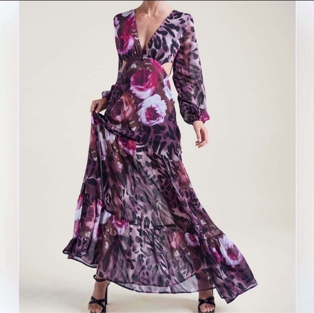 Venus Floral and Leopard Print Maxi Dress with Cutout Detail Venus Floral and Leopard Print Maxi Dress with Cutout Detail
