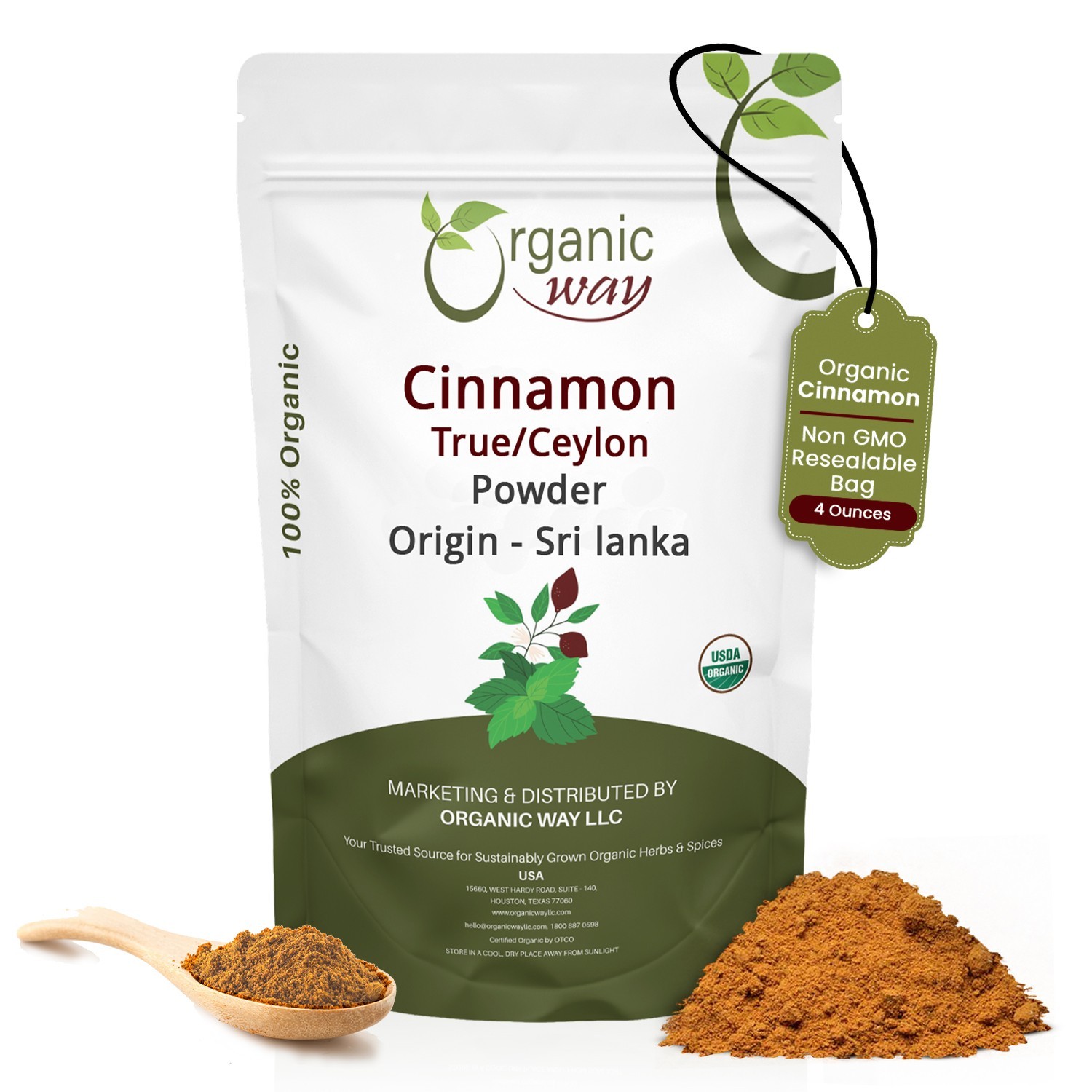 Organic Way True Ceylon Cinnamon Powder - Organic, Kosher & USDA Certified