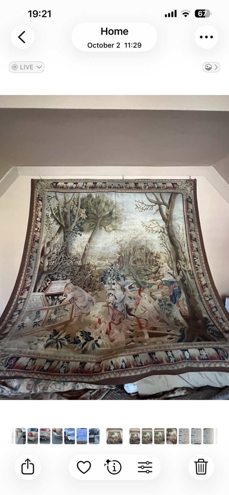 Antique hand woven Pastoral wall Tapestry with figures .