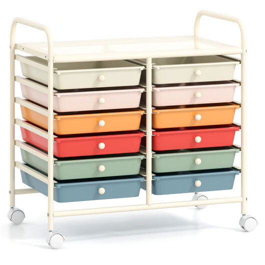 Costway 12 Drawers Rolling Storage Cart for Home and Office-Macaron - Color: Mac Costway 12 Drawers Rolling Storage Cart for Home and Office-Macaron - Color: Mac