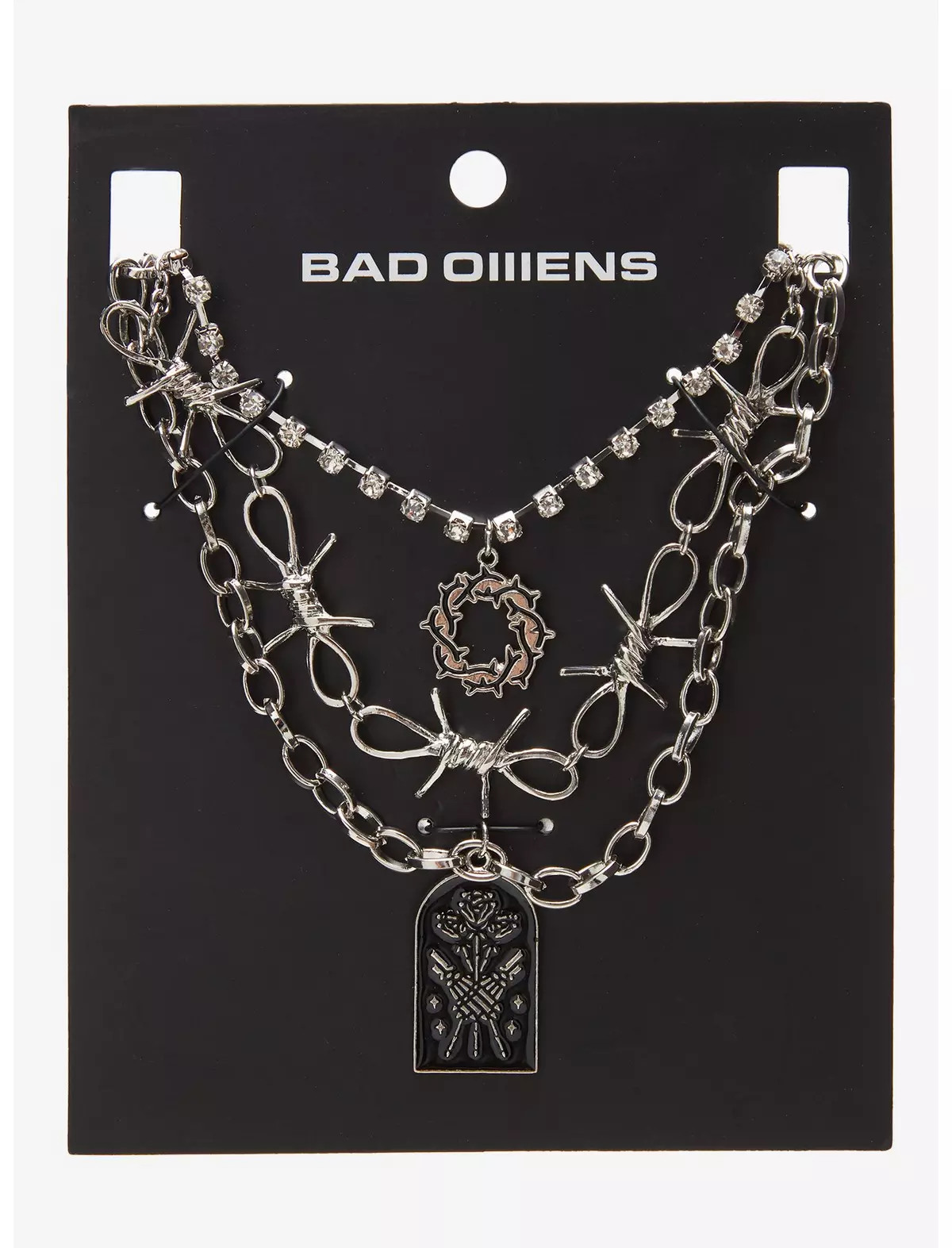 Official BAD OMENS Barbed Wire Flower Necklace Set Of 3 NEW ON CARD Official BAD OMENS Barbed Wire Flower Necklace Set Of 3 NEW ON CARD