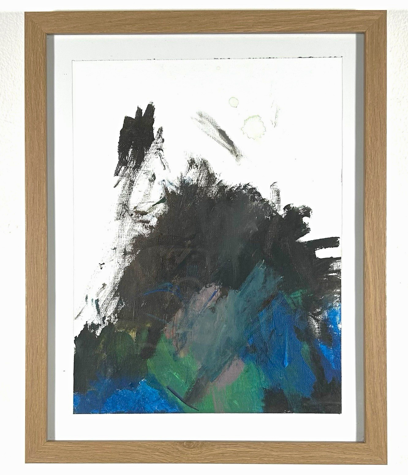 Framed Abstract Painting Wall Art - Black Blue Green on White Background Framed Abstract Painting Wall Art - Black Blue Green on White Background