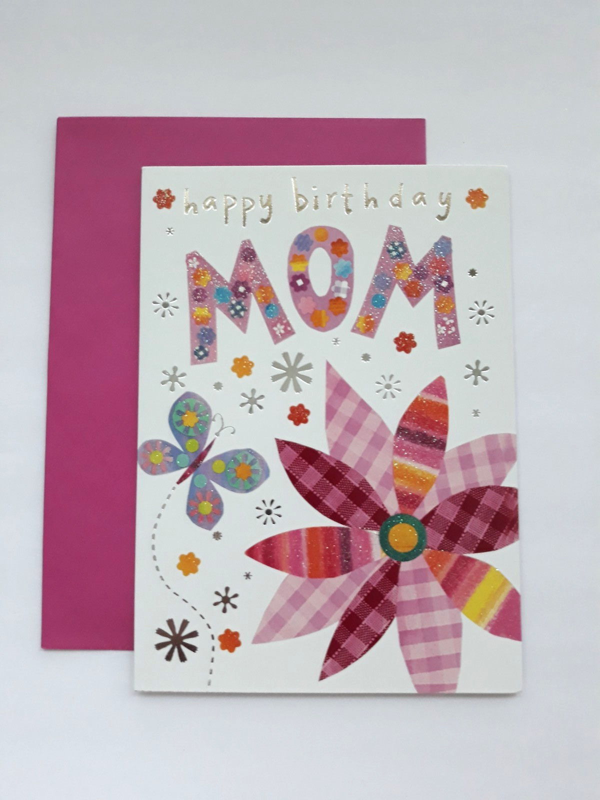 Pretty Happy Birthday MOM Card - Butterfly/Flower - With Love on your Birthday