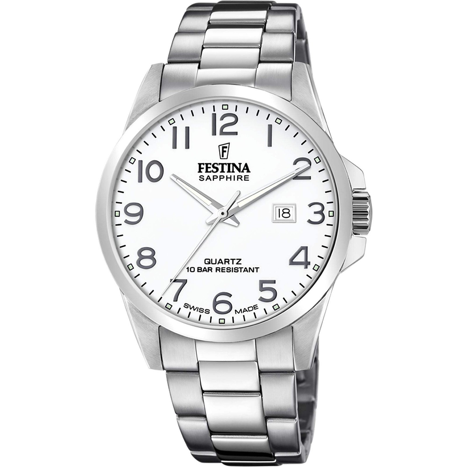 Festina Swiss Classic Stainless Steel 41mm Quartz White Dial Wristwatch F20024-1 Festina Swiss Classic Stainless Steel 41mm Quartz White Dial Wristwatch F20024-1