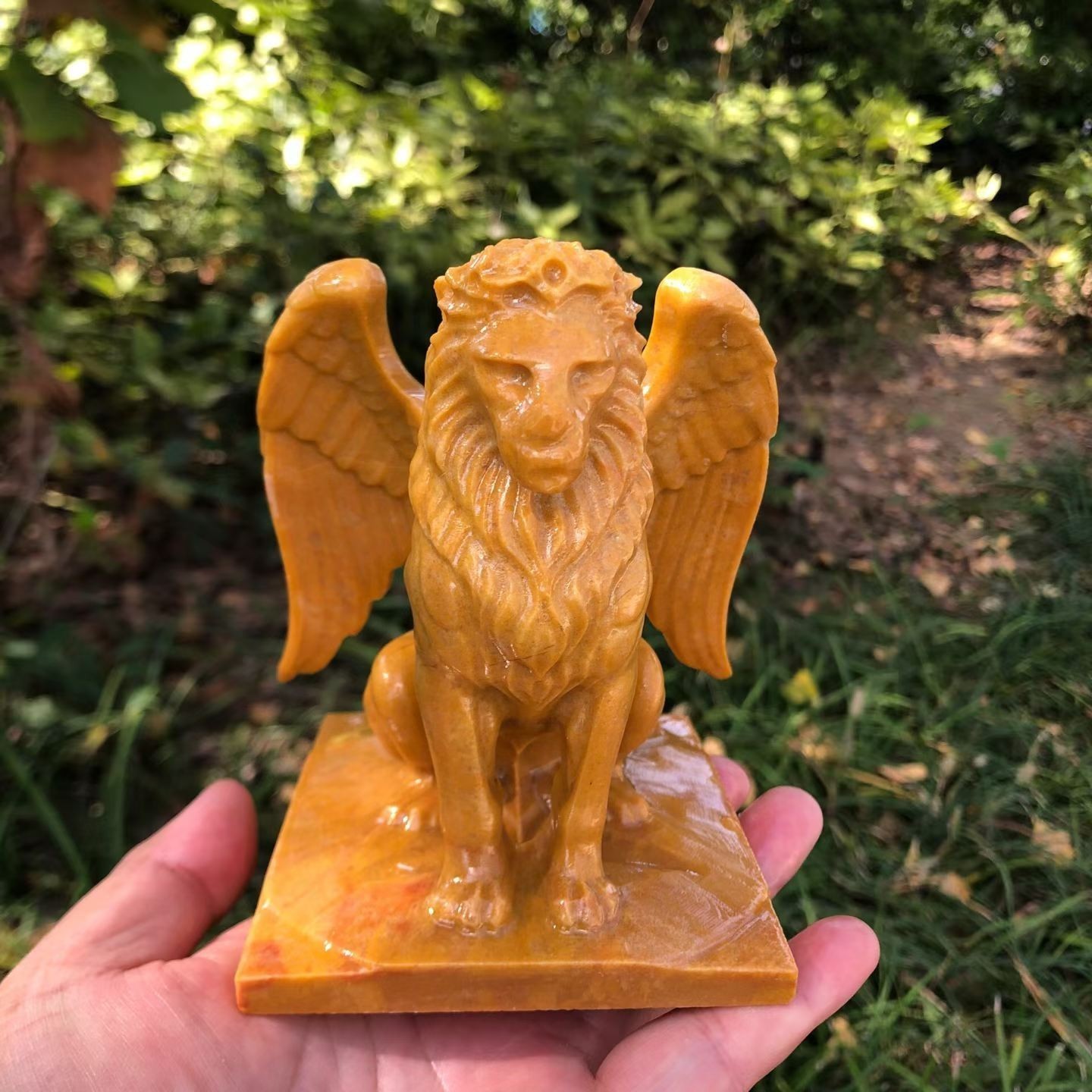 1pc Natural Yellow Jade Quartz Carved Angel Lion Skull Crystal Reiki Decor
