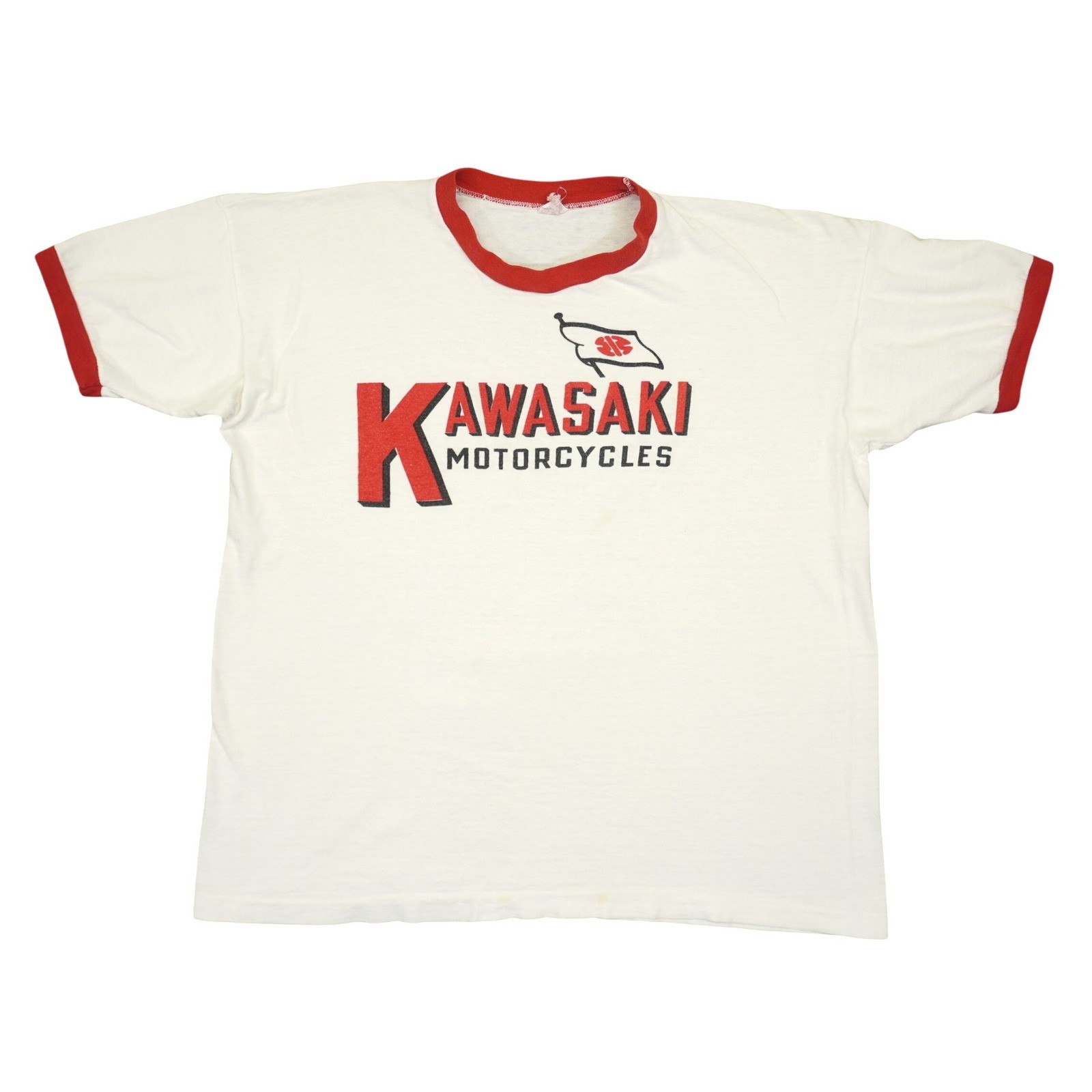 Vintage 60s Kawasaki Motorcycles Ringer Tee Champion Knitwear USA XL Running Man