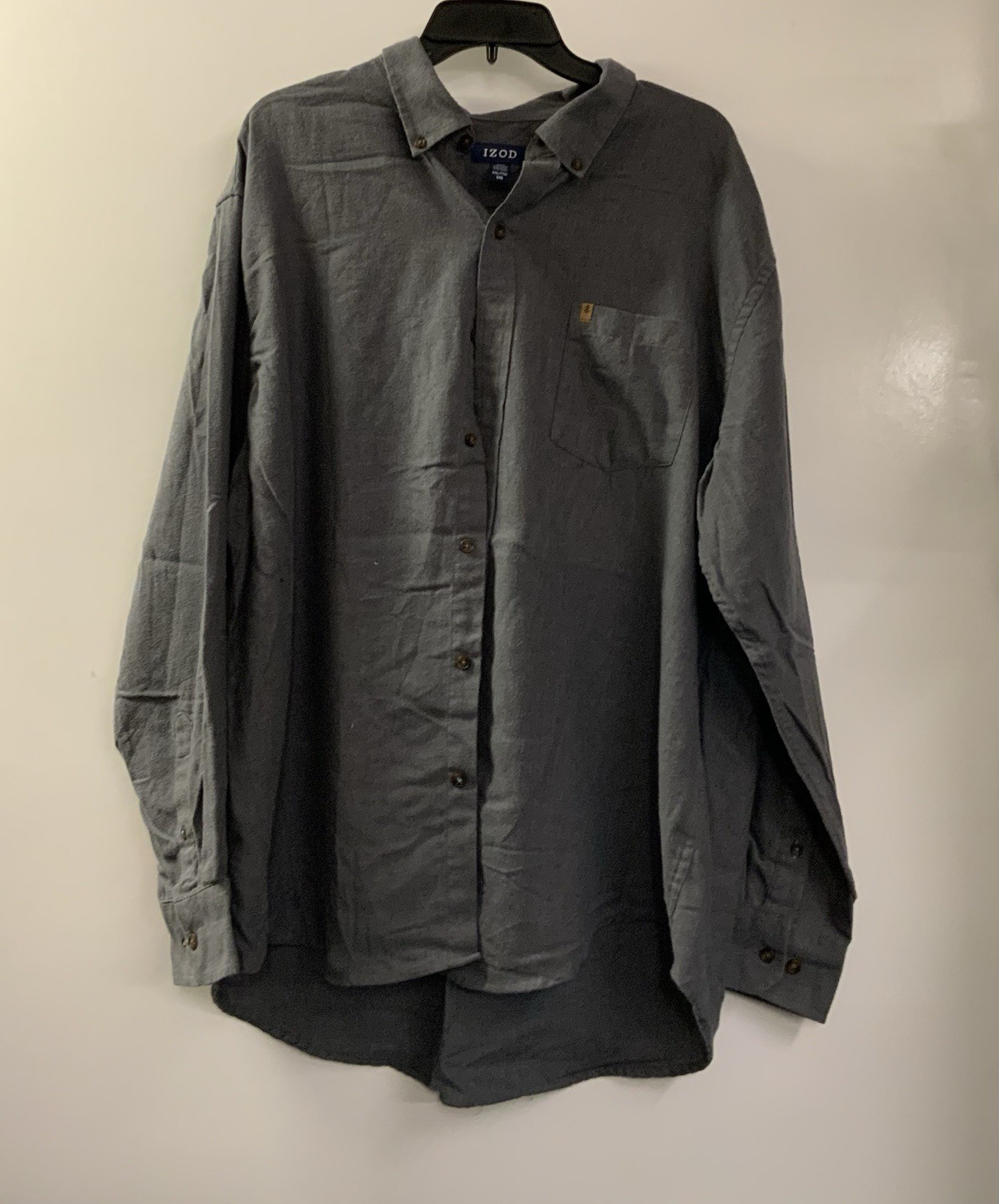 Izod Mens Solid Grey Button Down Long Sleeve Dress Shirt In XxL Izod Mens Solid Grey Button Down Long Sleeve Dress Shirt In XxL