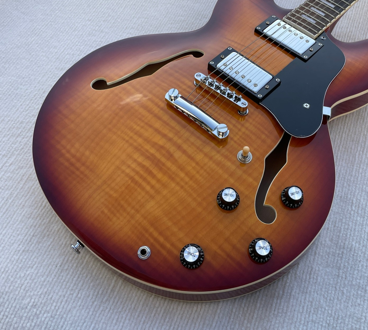 New 6 String Electric Jazz Guitar Semi Hollowbody Glossy Finish Bone Nut Guitrra