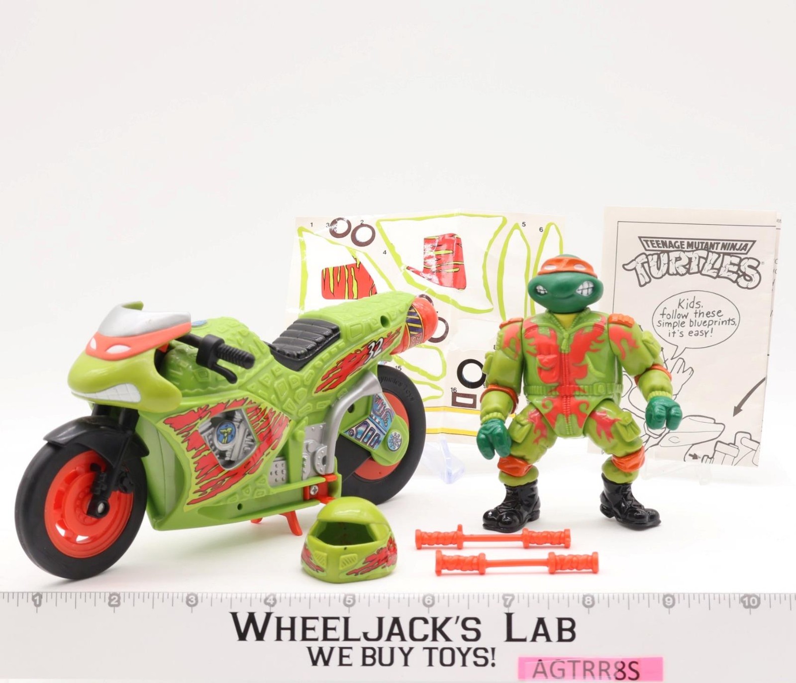 Road Racin Mike W/ Kowabunga Bike Complete TMNT Bodacious Bikers 1994 Playmates