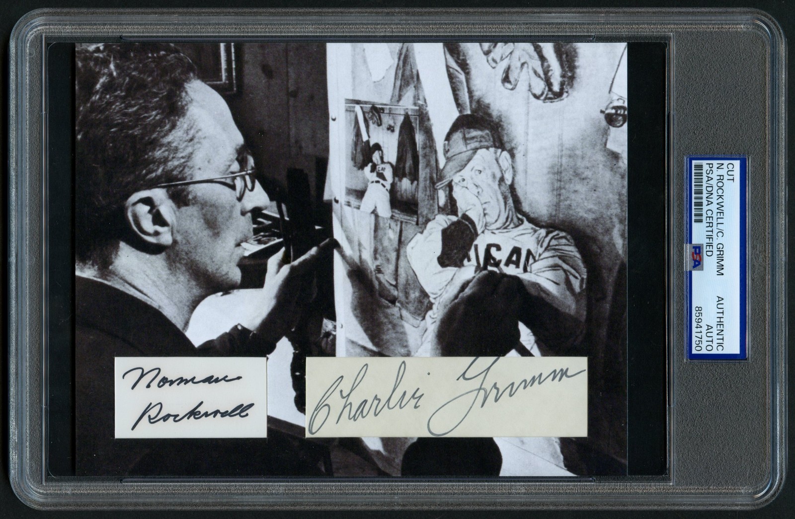 Norman Rockwell & Charlie Grimm signed autograph 6x7 Custom Cut Baseball PSA Norman Rockwell & Charlie Grimm signed autograph 6x7 Custom Cut Baseball PSA
