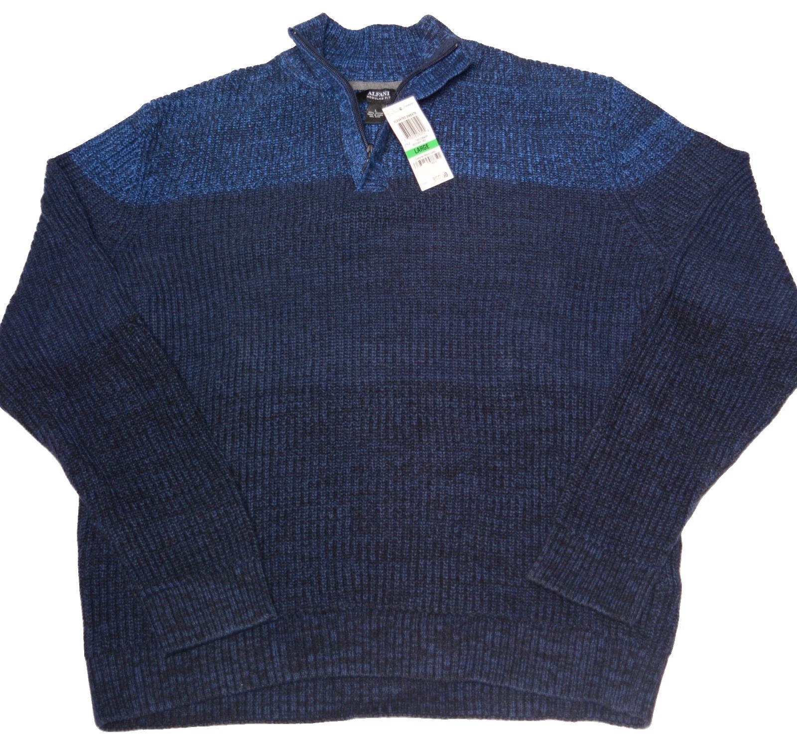 Alfani Mens 1/4 Zip Knit Sweater Large Cotton Colorblock Thick Blue $80 NWT Alfani Mens 1/4 Zip Knit Sweater Large Cotton Colorblock Thick Blue $80 NWT