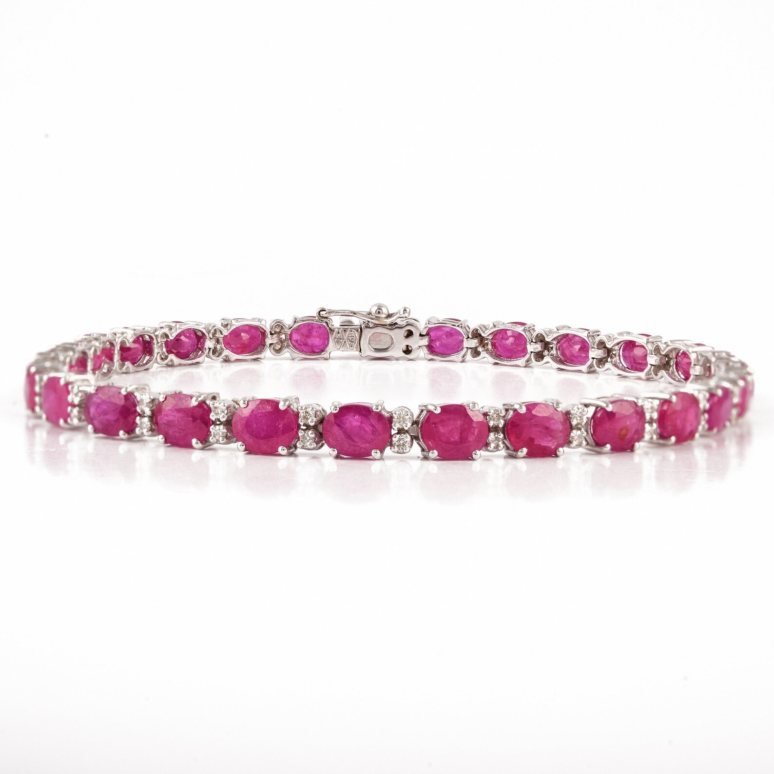 16.00 Ct Oval Cut Natural Ruby Diamond Tennis Bracelet 14k White Gold 7.5\