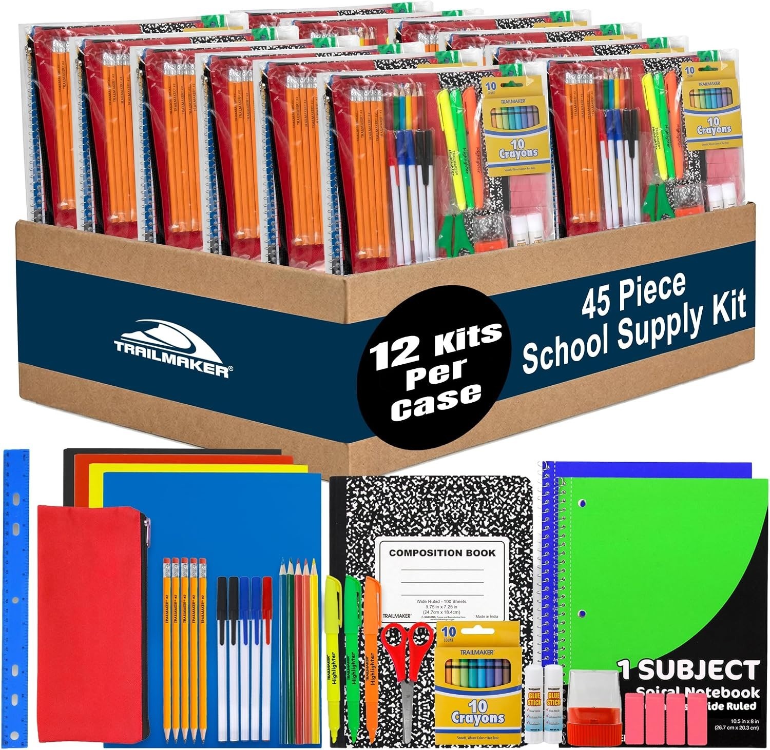 Trail maker 12 Pack Bulk School Supply Kits | 45 Piece Classroom Supply Sets for Trail maker 12 Pack Bulk School Supply Kits | 45 Piece Classroom Supply Sets for
