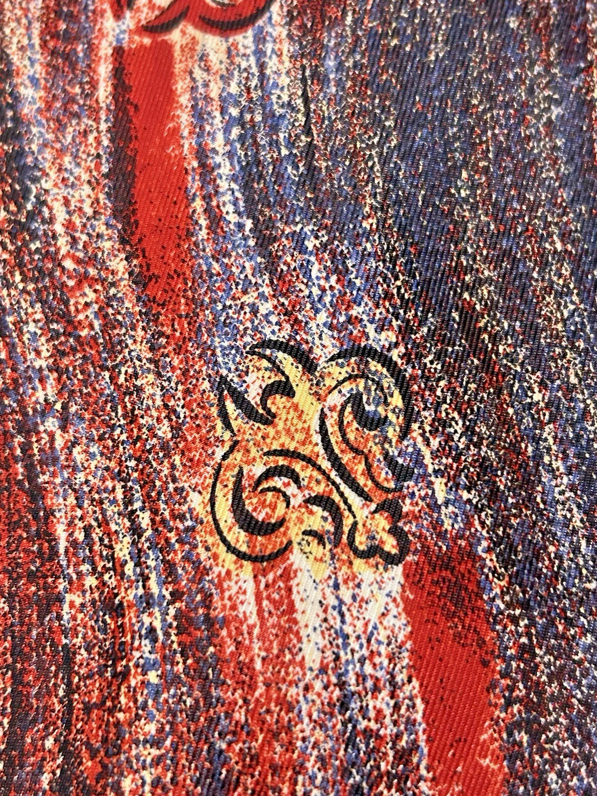 Vintage 1940s Swing Tie Blue Birds Studio Geometric Cravat Red Blue Yellow Rayon