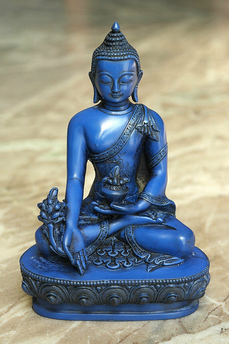 Handmade Blue Resin Medicine Buddha Statue