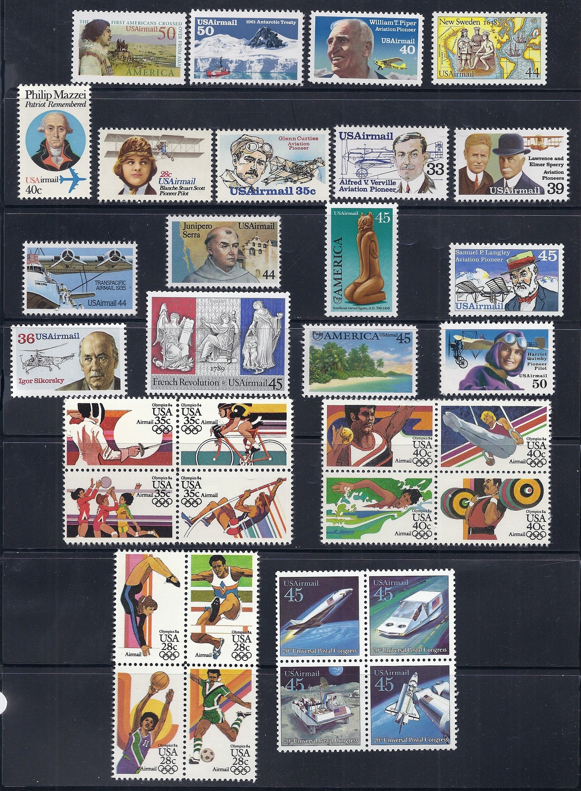 US Airmail 1980-1991 MNH C98 - C131 Set 33 Stamps C101 C112 Blocks- space-Piper