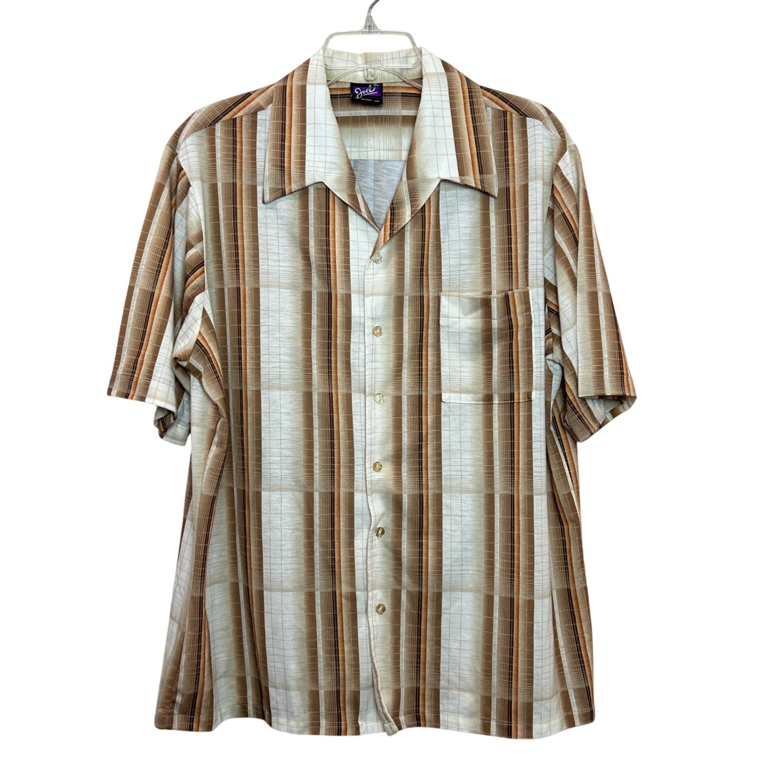 Vintage Joel Button Down Shirt Mens XL Brown Striped Vintage 70s Disco USA Retro