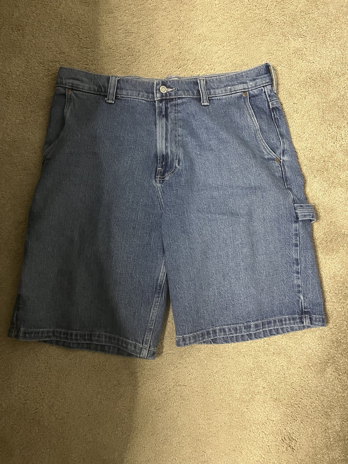 Hollister Men’s Baggy Cargo Jean Shorts Blue Denim Cotton Button Closure Hollister Men’s Baggy Cargo Jean Shorts Blue Denim Cotton Button Closure