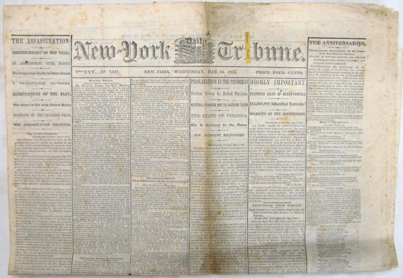 Antique 1865 Abraham Lincoln Assassination / Civil War Newspaper Antique 1865 Abraham Lincoln Assassination / Civil War Newspaper