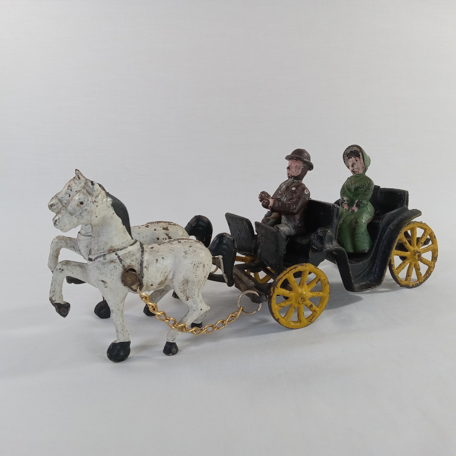 Antique Cast Iron Horse Drawn Carriage Buggy Toy Victorian Edwardian Couple Antique Cast Iron Horse Drawn Carriage Buggy Toy Victorian Edwardian Couple