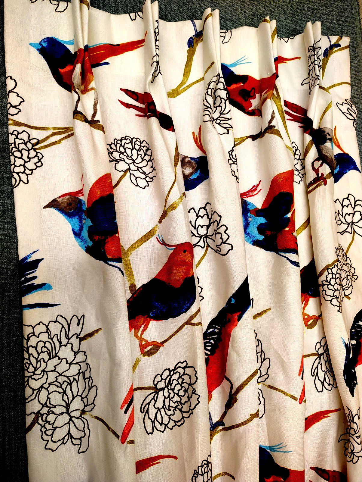 Custom DRAPES 100% LINEN P Kaufmann Take Flight Birds 2 pc Lined 96\