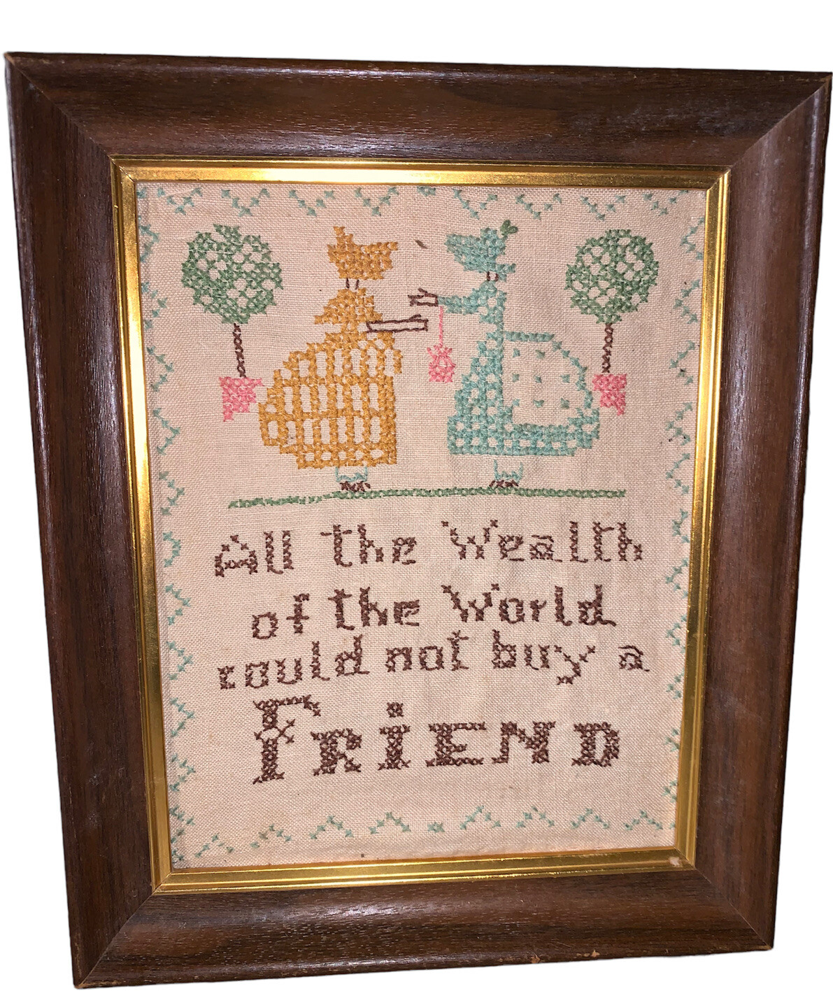 Vintage Framed Cross Stitch Friendship Wall Art / Friendship Needle Point Vintage Framed Cross Stitch Friendship Wall Art / Friendship Needle Point