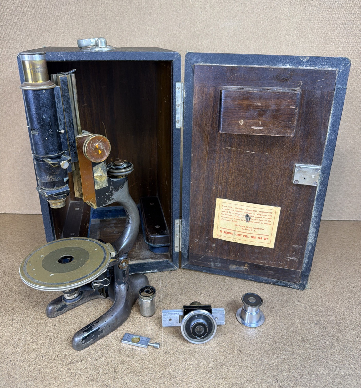 Antique 1920’s Bausch & Lomb Polarizing Petrographic Microscope w/ Spencer Case