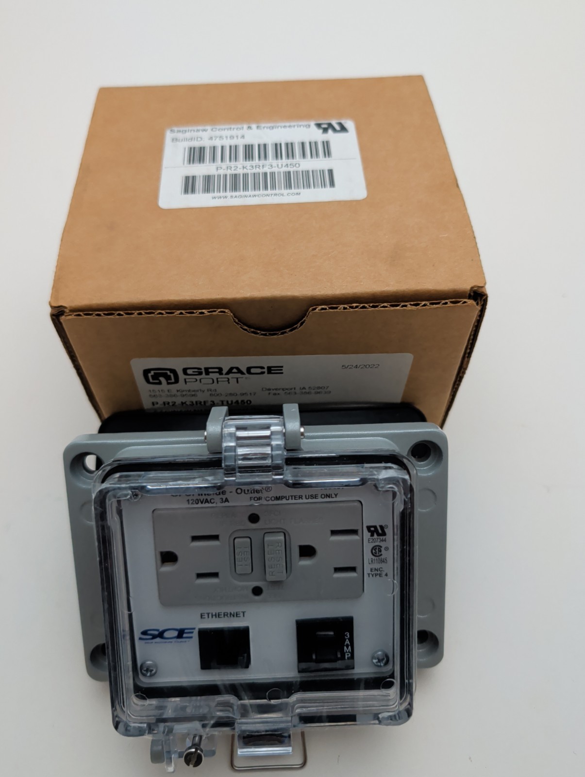 GRACE PORT P-R2-K3RF3-TU450 Panel Interface W/ Ethernet Dual GFCI 3 Amp 120 Volt GRACE PORT P-R2-K3RF3-TU450 Panel Interface W/ Ethernet Dual GFCI 3 Amp 120 Volt