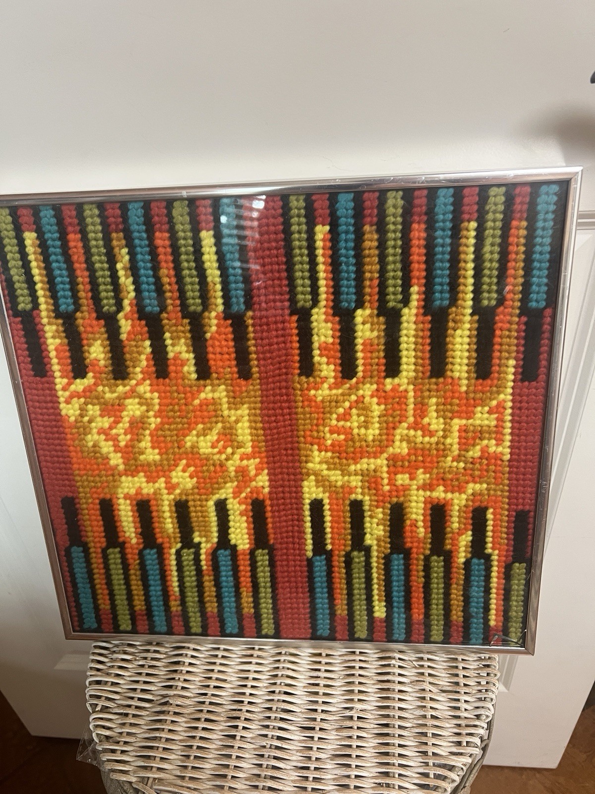 Vintage Abstract Needlepoint Art Framed 15x15 in - MCM 1950\'s Vintage Abstract Needlepoint Art Framed 15x15 in - MCM 1950\'s