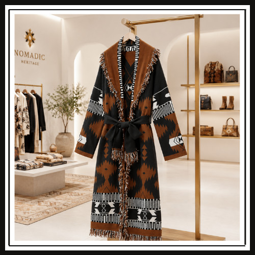 Women\'s Vintage Aztec Cardigan Sweater Tassel Long Sleeve Knit Boho Coat Southwe