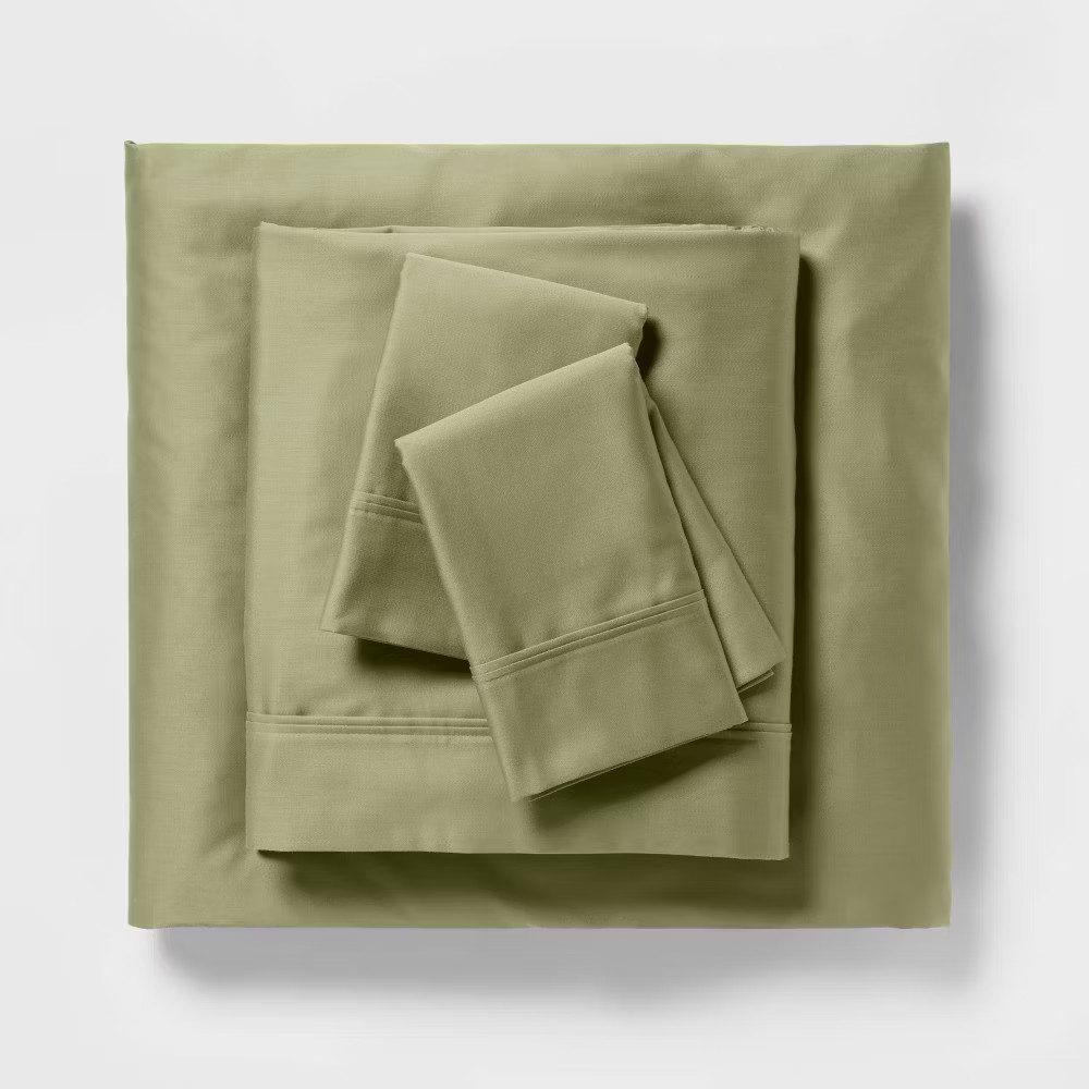 California King Solid Performance 400 Thread Count Sheet Set Green - Threshold: