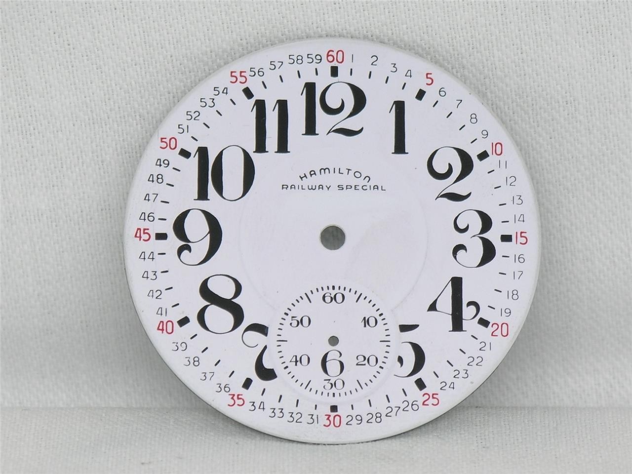 SCARCE, VINTAGE 16S HAMILTON 992B MELAMINE MONTGOMERY POCKET WATCH DIAL & HANDS