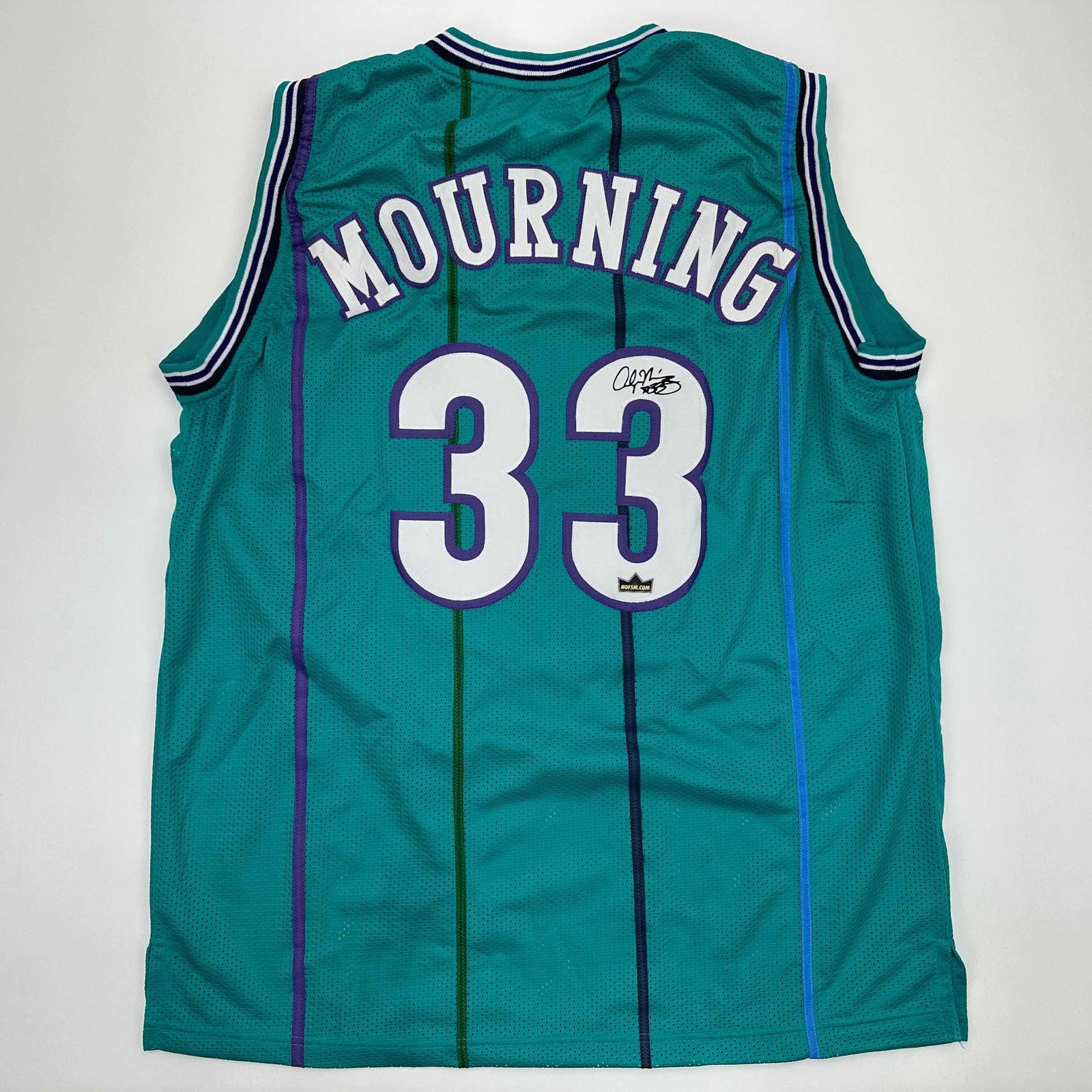 Facsimile Autographed Alonzo Mourning Charlotte Teal Jersey Size Mens XL