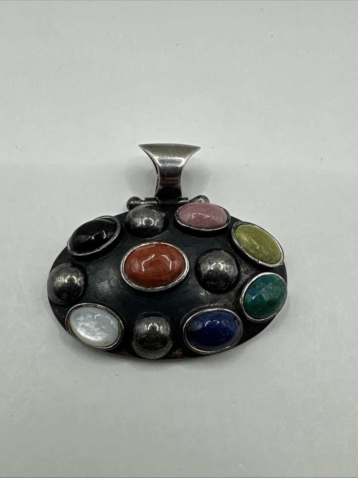 Amazing Vintage 950 Mexico Sterling Silver Modernist Multi Gemstone Pendant Amazing Vintage 950 Mexico Sterling Silver Modernist Multi Gemstone Pendant