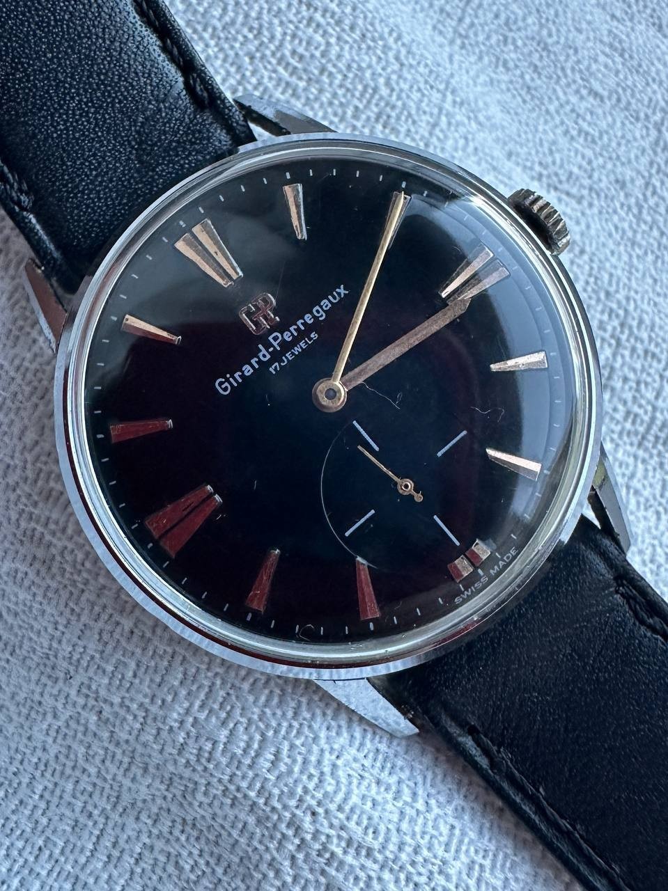 VINTAGE GIRARD PERREGAUX BLACK DIAL MANUAL WIND SWISS WATCH Ca 1940