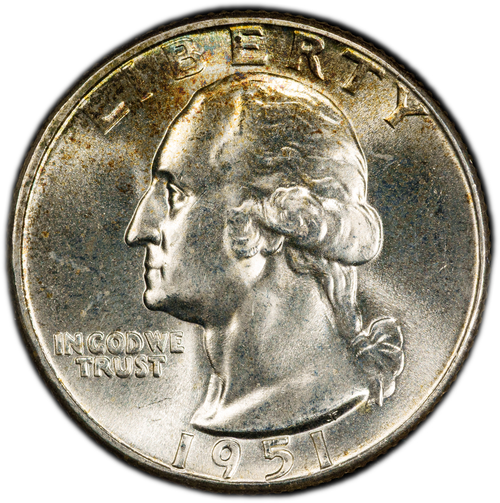 1951-P PCGS MS66 Washington Quarter | Rainbow Rim Toning | Brilliant Luster
