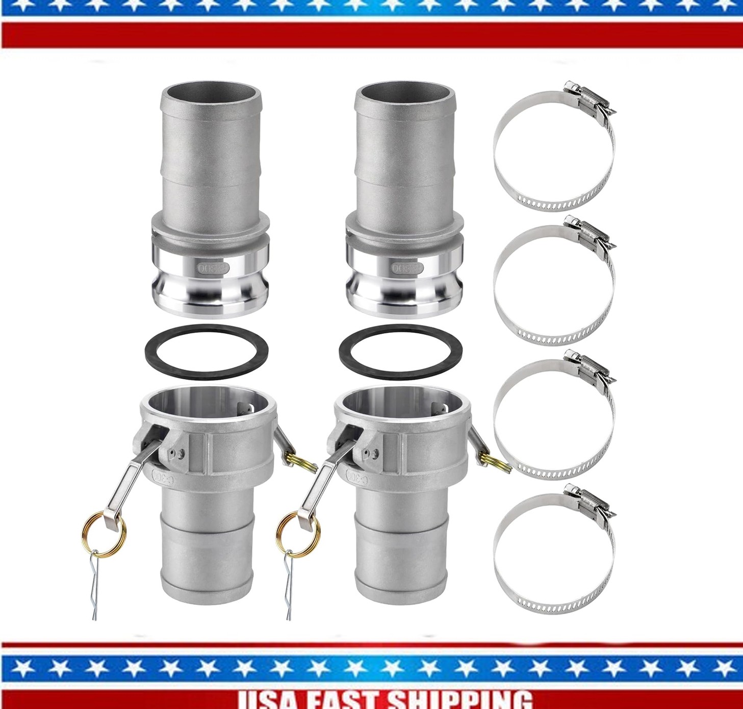 3 Inch Cam Groove Hose Fitting Kit Part C Type E Gasket 4 Clamps 10 PCS Set