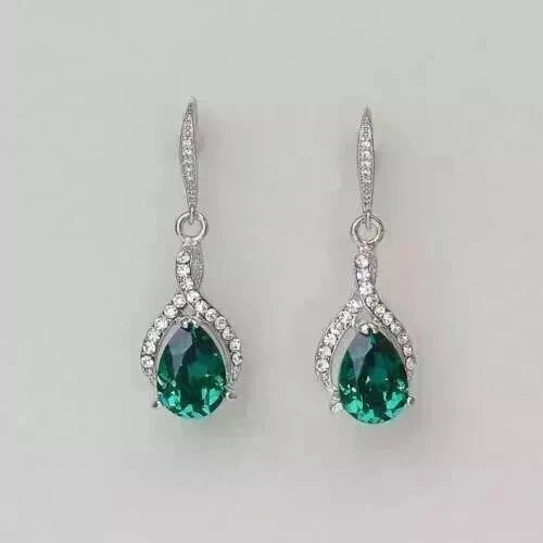 2.67 Ct Pear Cut Emerald Earring Wedding Earrings 14K Solid White Gold 2.67 Ct Pear Cut Emerald Earring Wedding Earrings 14K Solid White Gold
