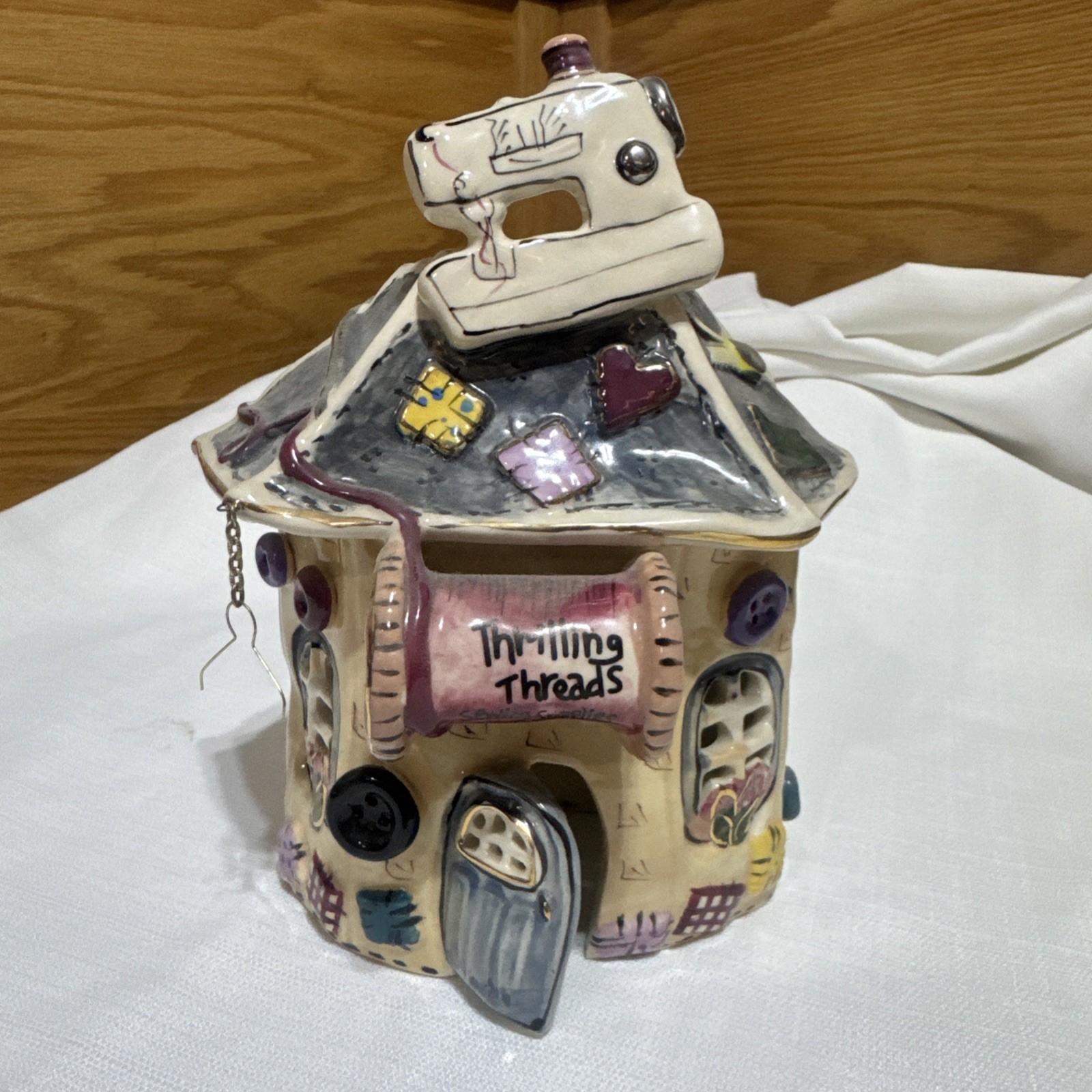 Blue Sky Clayworks Heather Goldminc Thrilling Threads Sewing Tealight 2003