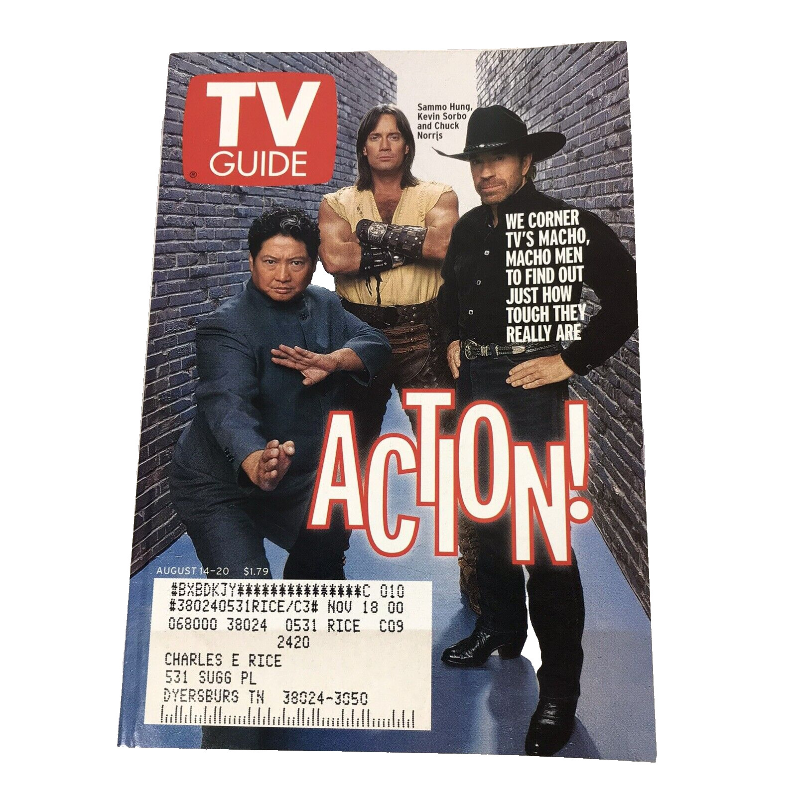 Vintage 1999 August 14-20 TV Guide - Chuck Norris Kevin Sorbo Sammo Hung Cover