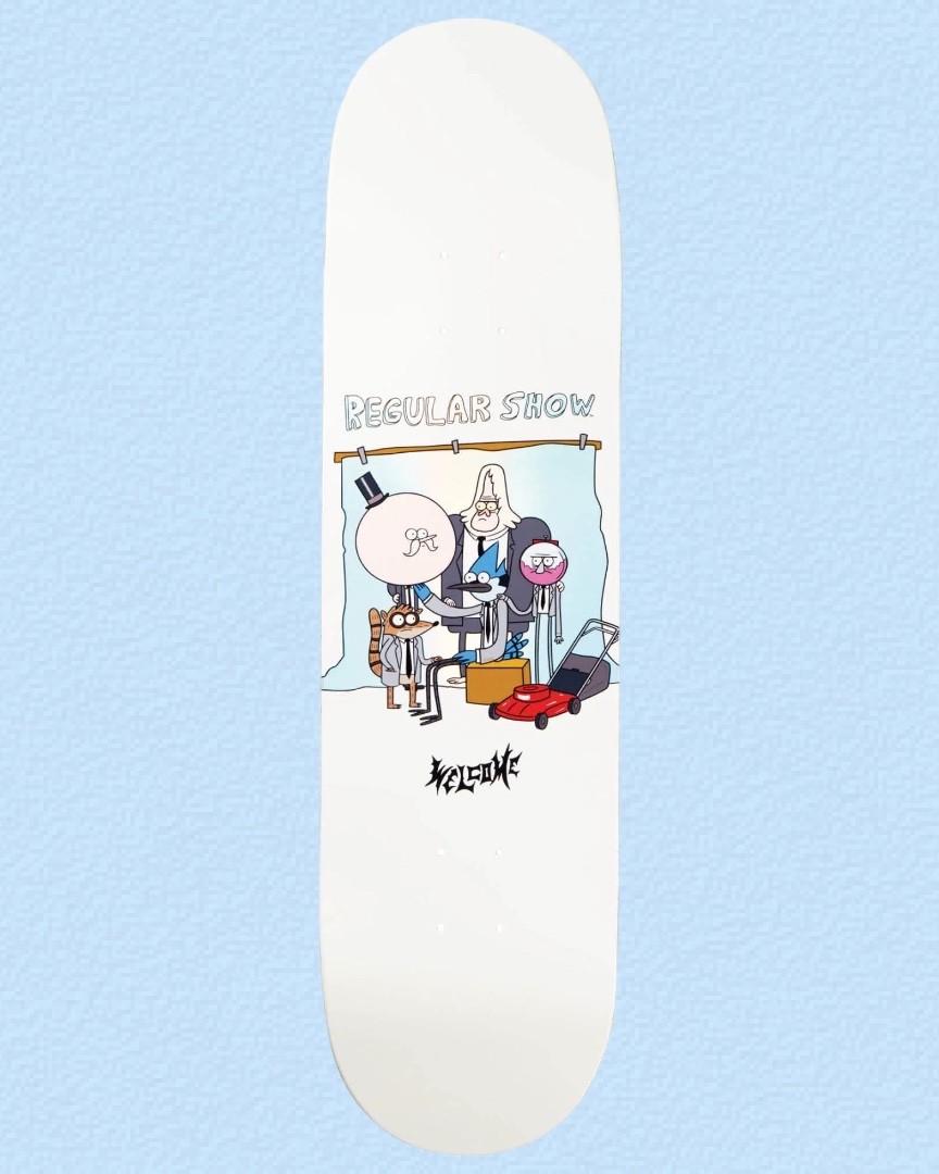 RARE Welcome Skateboard Deck Regular Show Group Portrait White Prism Foil 8.5
